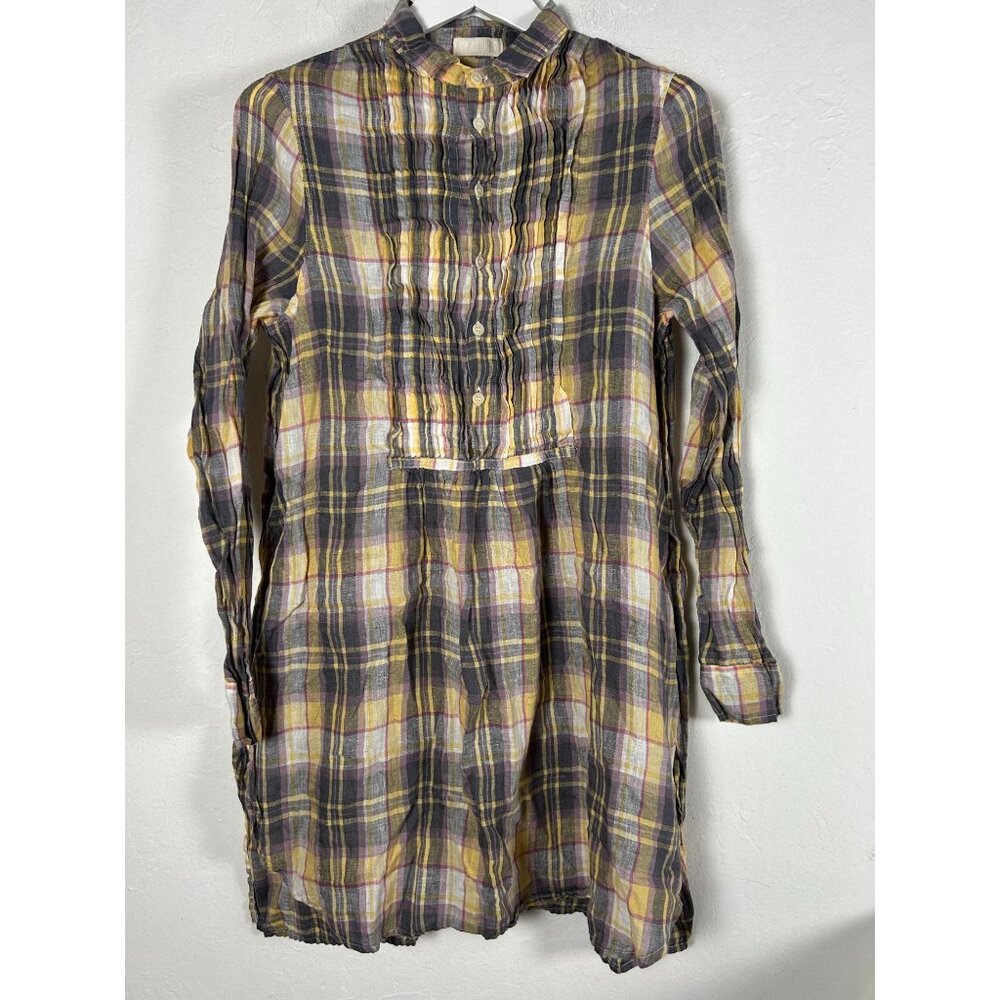 CP Shades Plaid Long Sleeve Pintuck Button Tunic Shirt Medium Gray 540-227 NWOT